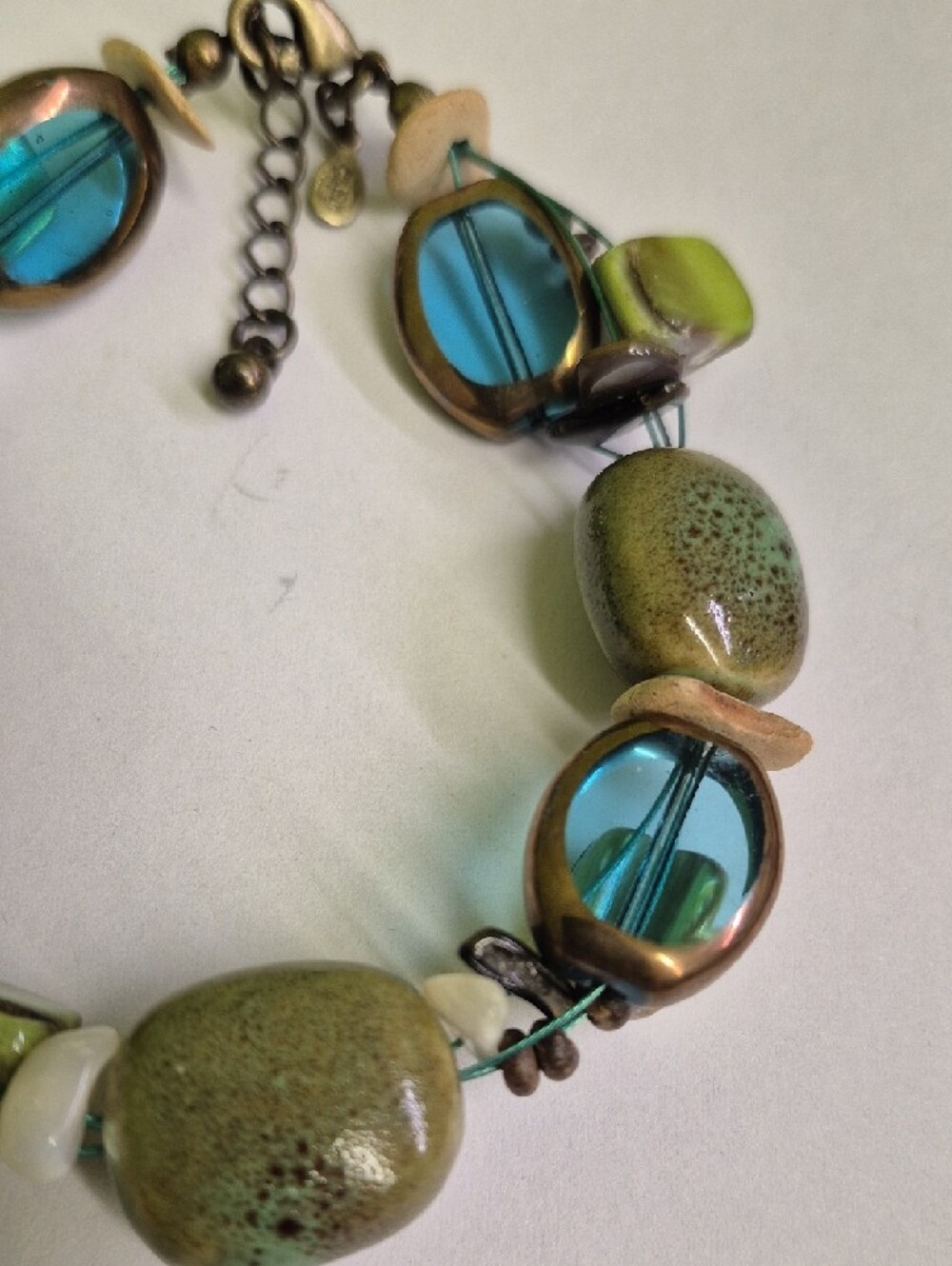 Premier Designs Green and Blue Shell And Ceramic Beaded Women's Bracelet - Picture 3 of 4